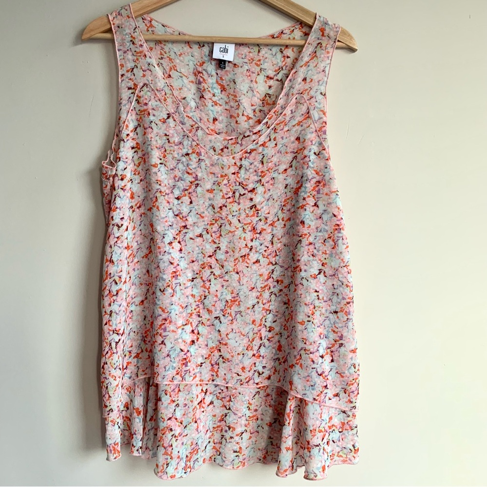 CAbi Floral Layered Sleeveless Tank in Peach, Coral, Mint